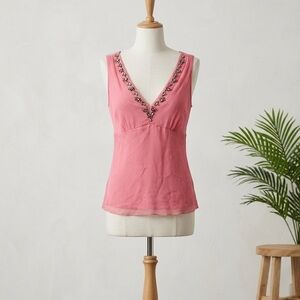 Tahari Embellished V-Neck Pink Sleeveless Top